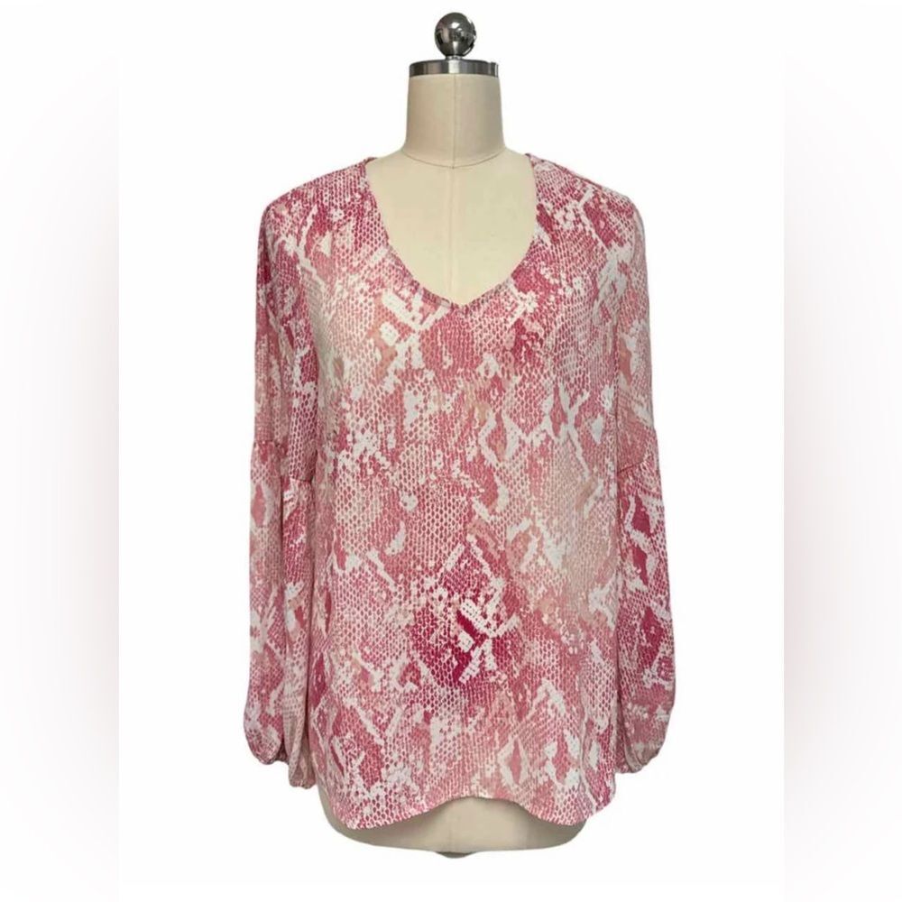 Cabi Blouse Womens Small Bethany Snake Balloon Sleeve V-Neck Career Pink Top